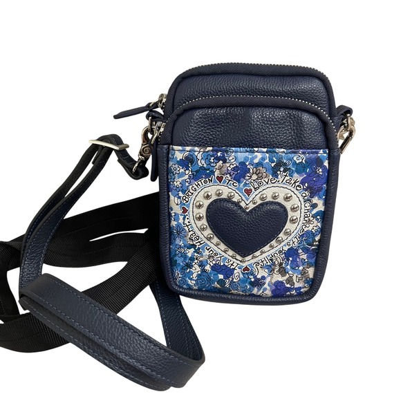 Brighton Crossbody Love Take Chance Heart Floral Navy Blue dust bag/2 straps - Picture 1 of 14